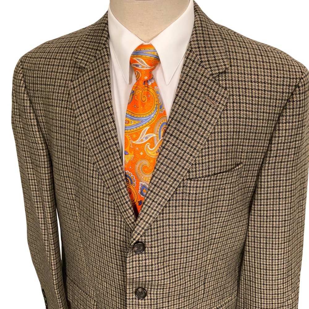 Ralph Lauren Blazer Mens 44R Brown Houndstooth Jacket Wool Cashmere